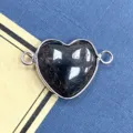 Conector de pulsera de piedra natural semipreciosa en forma de corazon DIY - 15x23mm / Piedra Negra (No.7)