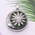 Sun Moon Green Stone Pendant Alloy Ethnic Style DIY Jewelry Accessory Silver Tone - 28x36mm, 12g / Green Aventurine