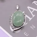 Ovale Legierung Edelstein Strass Anhänger DIY Halskette Schmuck Zubehör für Damen im Alltag - 26x40mm, 10g / Grüner Aventurin
