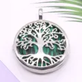 Silver alloy tree of life pendant necklace with natural green stone locket jewelry. - 26x32mm / Malachite