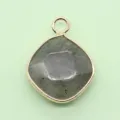 Natural gemstone diamond shaped pendant charm gold plated DIY jewelry accessory for necklace - 15x20mm / Flash Stone (Labradorite)
