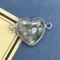 Conector de pulsera de piedra natural corazón plateado accesorio de joyería DIY variante - 15x23mm / Piedra de Flash (Labradorita)