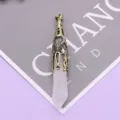 Vintage natural stone crystal hexagonal pillar pendant hollow metal necklace accessory - 12x75mm, 14g / White Crystal