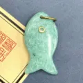 Groene steen vis hanger DIY sieraden accessoire met kristallen oog en gouden ring. - Amazoniet