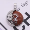 Charming celestial moon and star pendant with sparkling brown goldstone DIY jewelry accessory - Gold Sandstone