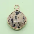 Gold-plated diamond-shaped natural stone pendant charm for DIY necklace jewelry accessories - 15x20mm / Dalmatian Jasper