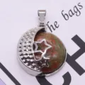 Natural stone star and moon pendant DIY jewelry accessory electroplated metal charm - Unakite