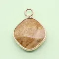Natural stone diamond shape pendant gold plated bezel DIY necklace jewelry accessory item - 15x20mm / Jasper