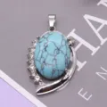 Ovale türkisfarbene Legierung Anhänger mit Strass Rand Halskette Zubehör DIY Schmuckstück. - 26x40mm, 10g / Blauer Türkis
