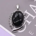 Ovaler Legierungs-Strass-Anhänger DIY Schmuckzubehör, elegante schwarze Stein Halskette. - 26x40mm, 10g / Schwarzer Achat