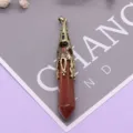 Vintage sandstone hexagonal pillar pendant with bronze hollow metal cap for DIY necklace. - 12x75mm, 14g / Gold Sandstone