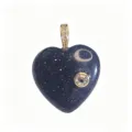Blue goldstone heart pendant with sparkling zircon and rhinestone bail for DIY necklaces - 20x27mm / Blue Sandstone