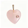 Natural rose quartz heart pendant with sparkling diamond bail, DIY necklace accessory. - 20x27mm / Rose Quartz