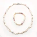 Conjunto de collar y pulsera de perlas de agua dulce naturales, joyas de perlas para mujeres. - 037 Perla barroca 6-7 mm (cierre de flor) collar 45 cm; pulsera 18 cm