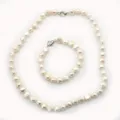 Conjunto de collar y pulsera de perlas de agua dulce naturales joyas para mujer elegante - 038 Perlas barrocas 9-10mm (cierre de langosta) collar 41cm; pulsera 16cm