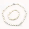 Conjunto de collar y pulsera de perlas de agua dulce naturales, joyas para mujeres. - 039 Perlas barrocas 9-10mm (cierre de timón) collar 40cm; pulsera 18cm