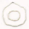 Set collana bracciale in perle d'acqua dolce naturali set di gioielli per donna - 041 Perle irregolari 6-7 mm (chiusura a moschettone) collana 42 cm; bracciale 18 cm