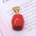 Red coral barrel pendant with gold bail diy jewelry accessory elegant design gemstone charm. - Barrel Shape (012) / 17x22mm / Red