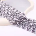 Perles de riz imitation perle colorees, melange violet gris et blanc, bijoux collier DIY bricolage. - Taille 6