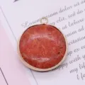 Gorgeous Round Synthetic Coral Pendant Gold Bezel Charm DIY Jewelry Accessories - Round Shape (015)