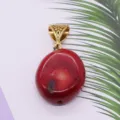 Synthetic red coral irregular pendant DIY jewelry accessory featuring a golden metal bail. - Round Flat (010)