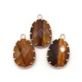 Natürliches Tigerauge Oval Facettierter Anhänger Roségold Krappenfassung Schmuck DIY - 18x26mm / Tigerauge