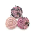 Natural stone carved rose pendant DIY necklace jewelry accessory elegant floral gemstone charm - 25x28mm / Rhodonite