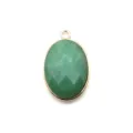 Natural green stone oval faceted agate pendant with gold plated rim for DIY jewelry making - 20x31mm / Green Aventurine