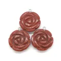 Brown Goldstone Rose Pendants Carved Stone Jewelry Charms DIY Necklace Accessories 3pcs - 25x28mm / Gold Sandstone