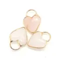 Naturstein herzförmiger facettierter Anhänger vergoldeter großer Ring DIY Schmuck Zubehör - 14x25mm / Rosenquarz (Nr. 2)