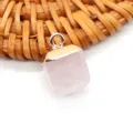 Natural stone crystal square pendant gold plated charm for DIY necklace jewelry making - 10x15mm / Rose Quartz