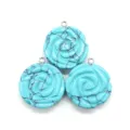 Beautiful blue carved rose stone pendant DIY jewelry accessory charm necklace set 3 pcs - 25x28mm / Blue Turquoise