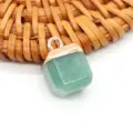 Green natural stone square pendant charm gold plated loop DIY jewelry making accessory - 10x15mm / Green Aventurine