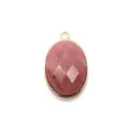 Oval Faceted Natural Stone Agate Pendant Gold Rim DIY Jewelry Making Accessory Item - 20x31mm / Rhodonite