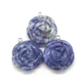 Natural stone carved rose flower pendant blue gemstone DIY necklace jewelry accessory sku - 25x28mm / Blue Spot Stone