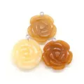 Natural Stone Carved Rose Flower Pendant Jewelry DIY Necklace Variant Yellow Styles - 25x28mm / Topaz
