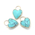 Türkis Herzform Edelstein Anhänger Charm mit vergoldeter großer Öse für DIY Schmuckherstellung - 14x25mm / Blauer Türkis