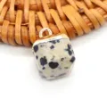 Natural stone cube pendant with gold plated cap, perfect for DIY jewelry making and necklaces. - 10x15mm / Dalmatian Jasper