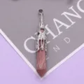 Natürlicher Kristall Achat Sechseckige Säule Pendel Hohl Anhänger DIY Halskette Schmuck - 12x75mm / Rhodonit