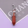 Natürlicher roter Kristall Sechseck Säule Anhänger hohl silberne Halskette Schmuck - 12x75mm / Roter Jaspis