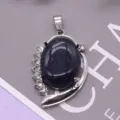 Ovale blaue Sandstein Legierung Anhänger Strass Lünette DIY Mode Schmuck Zubehör - 26x40mm, 10g / Blauer Sandstein