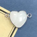 Conector de corazón de piedra blanca natural pulsera plateada accesorio de joyería - 15x23mm / Jade Blanco