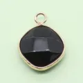 Black gemstone pendant with gold rim DIY necklace jewelry accessory elegant charm 1pc - 15x20mm / Black Agate