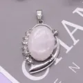Ovale Legierung rosa Edelstein Anhänger Halskette mit glänzendem Strass Rand DIY Schmuck - 26x40mm, 10g / Rosenquarz