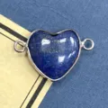Conector de pulsera de lapislázuli natural forma de corazón borde plateado joyería DIY - 15x23mm / Lapislázuli