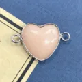 Conector de pulsera de piedra rosa en forma de corazon con borde plateado para joyeria DIY. - 15x23mm / Opalo rosa