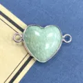 Conector de dijes de piedra natural verde corazon plateado accesorio joyeria DIY 1pz - 15x23mm / Amazonita