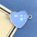 Colgante corazón piedra natural conector borde plateado para hacer joyas DIY - 15x23mm / Aguamarina Sintética