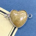 Conector de pulsera de piedra natural en forma de corazón plateado accesorio DIY - 15x23mm / Jaspe