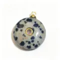 Naturstein runder eingelegter Zirkon Anhänger DIY Schmuck Halskette Zubehör Charme chic - Runder Anhänger mit Zirkonia-Einlage (1003-T260817005) / 18mm / Dalmatinerjaspis